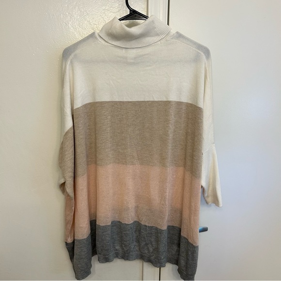 Calvin Klein Oversized Turtleneck Cape Sweater White Tan Pink Gray Stripe S/M - Picture 8 of 8
